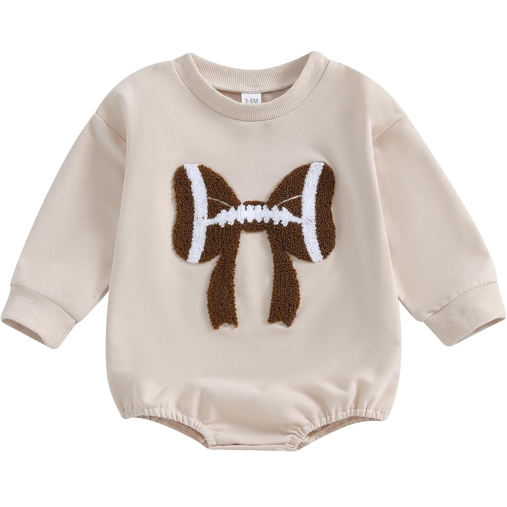 Baby Football Game Day Romper Bubble Oversized Sweatshirt Bow Outfit 3–6M